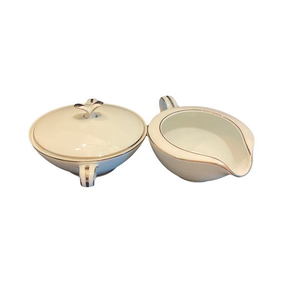 Noritake White and Silver Sugar and Creamer Set - Picture 2 of 6